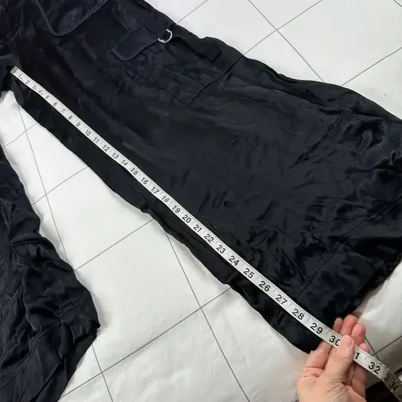 Anthropologie Pants Womens 12 Black Satin Wide Leg Cargo Edgy Contemporary Party - Picture 10 of 12
